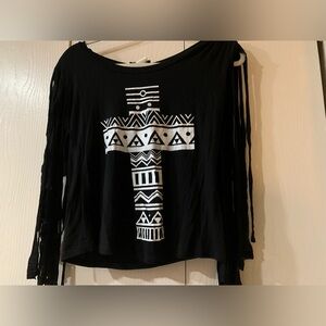 Chic Black Long Sleeve Top with Geometric Design